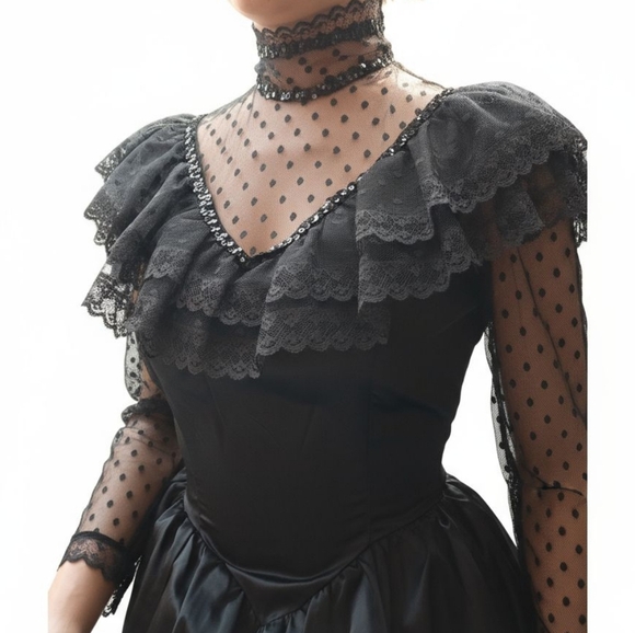 Vintage Black Lace Maxi Gown Gatsby Goth Victorian S-M - Picture 4 of 7